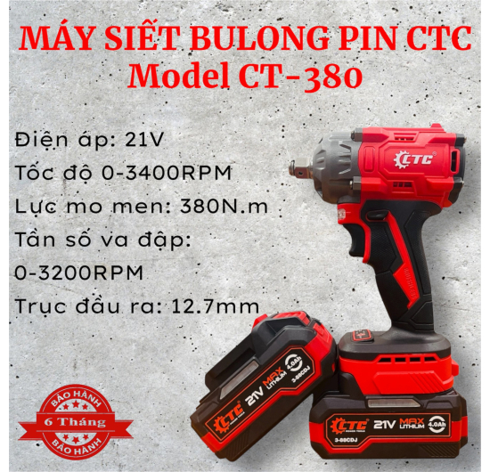 Máy siết bu lông pin CTC 380N.m 21V
